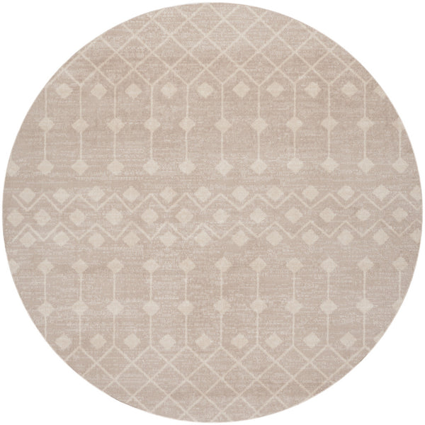 Homeroots 5' Beige Geometric Power Loom Round Rug  Polypropylene 573907