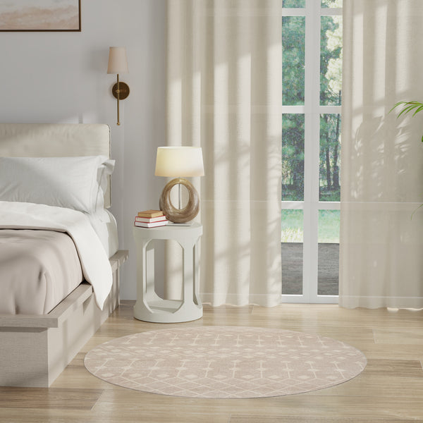 Homeroots 5' Beige Geometric Power Loom Round Rug  Polypropylene 573907