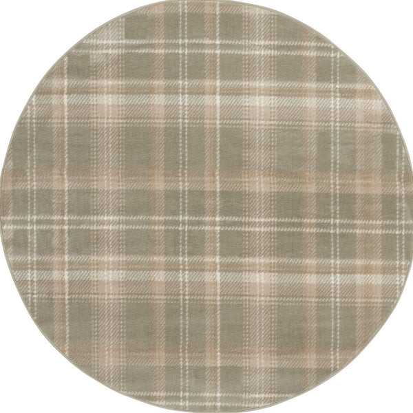 Homeroots 5' Olive Green And Ivory Plaid Round Rug  Polypropylene 573909