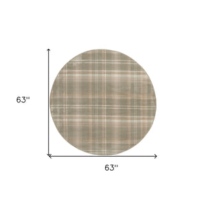 Homeroots 5' Olive Green And Ivory Plaid Round Rug  Polypropylene 573909