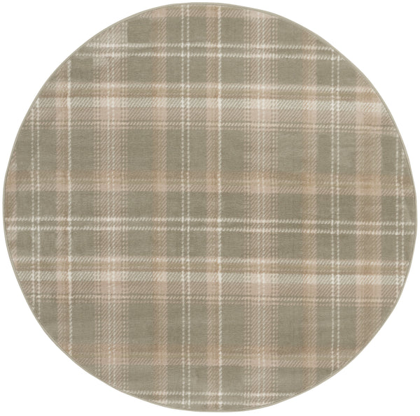 Homeroots 5' Olive Green And Ivory Plaid Round Rug  Polypropylene 573909
