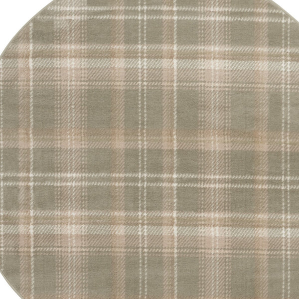 Homeroots 5' Olive Green And Ivory Plaid Round Rug  Polypropylene 573909