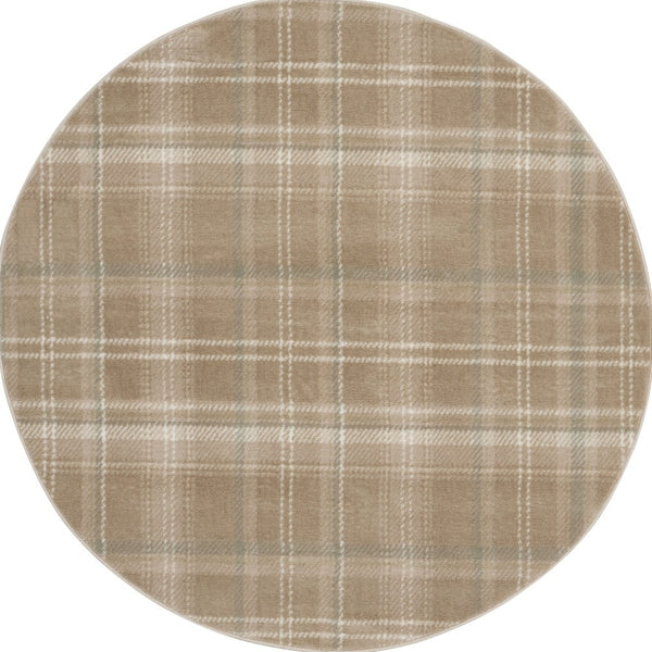 Homeroots 5' Taupe And Ivory Plaid Round Rug  Polypropylene 573910