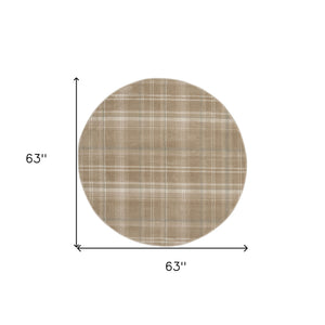 Homeroots 5' Taupe And Ivory Plaid Round Rug  Polypropylene 573910