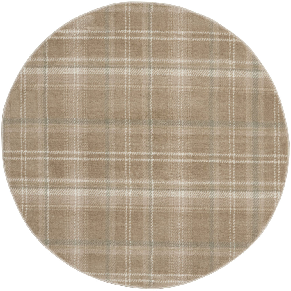 Homeroots 5' Taupe And Ivory Plaid Round Rug  Polypropylene 573910