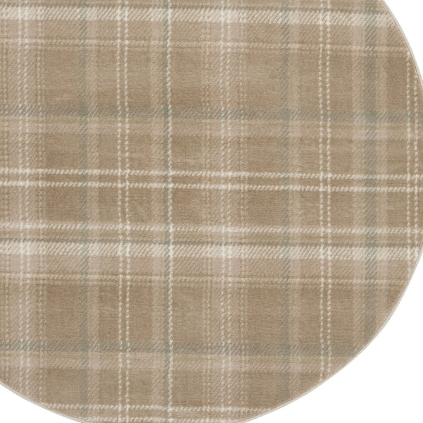 Homeroots 5' Taupe And Ivory Plaid Round Rug  Polypropylene 573910