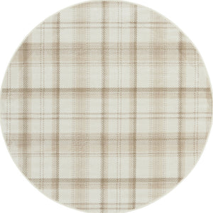 Homeroots 5' Ivory Plaid Power Loom Round Rug  Polypropylene 573911