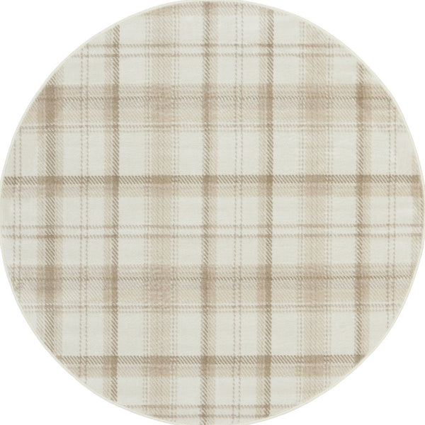 Homeroots 5' Ivory Plaid Power Loom Round Rug  Polypropylene 573911