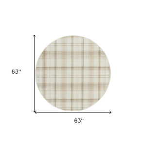 Homeroots 5' Ivory Plaid Power Loom Round Rug  Polypropylene 573911