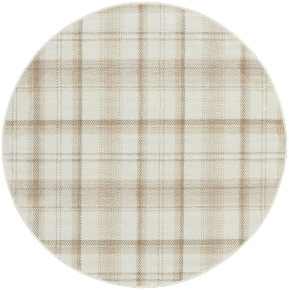 Homeroots 5' Ivory Plaid Power Loom Round Rug  Polypropylene 573911