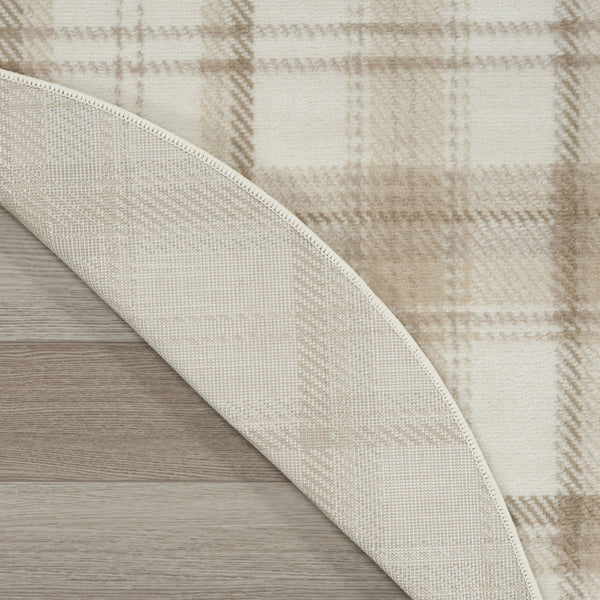 Homeroots 5' Ivory Plaid Power Loom Round Rug  Polypropylene 573911