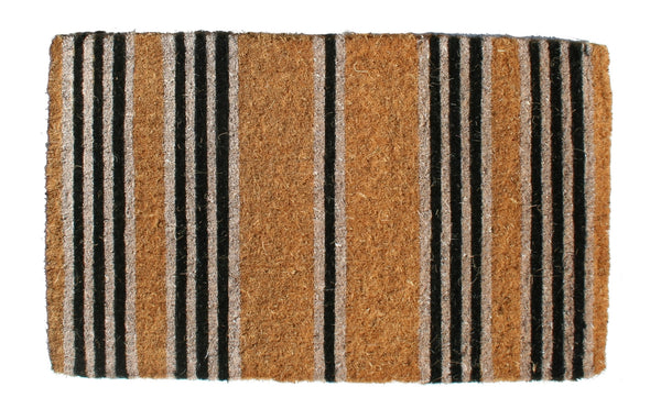Homeroots 18" X 30" Brown And Black Coir Striped Outdoor Door Mat   573913
