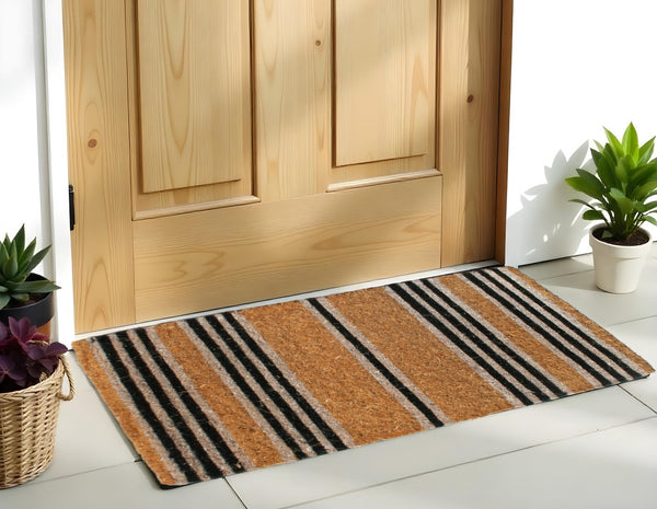 Homeroots 18" X 48" Brown And Black Coir Striped Outdoor Door Mat   573914
