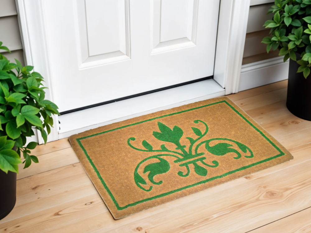 Homeroots 18" X 30" Brown And Green Coir Abstract Outdoor Door Mat   573915