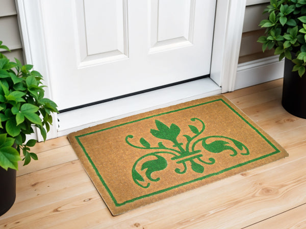 Homeroots 18" X 30" Brown And Green Coir Abstract Outdoor Door Mat   573915