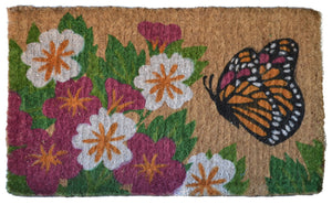 Homeroots 18" X 30" Brown And White Coir Floral Outdoor Door Mat   573916