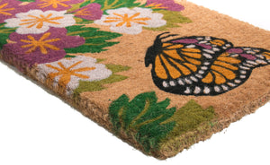 Homeroots 18" X 30" Brown And White Coir Floral Outdoor Door Mat   573916