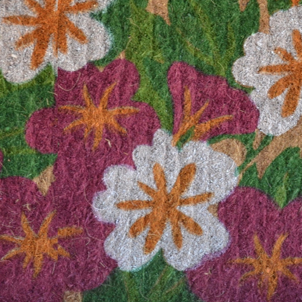 Homeroots 18" X 30" Brown And White Coir Floral Outdoor Door Mat   573916