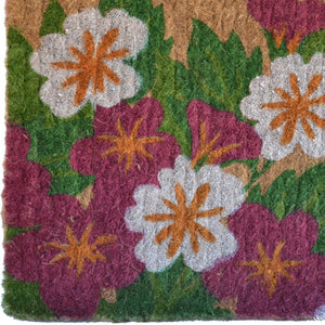Homeroots 18" X 30" Brown And White Coir Floral Outdoor Door Mat   573916