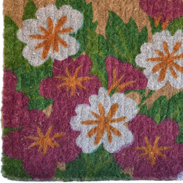 Homeroots 18" X 30" Brown And White Coir Floral Outdoor Door Mat   573916