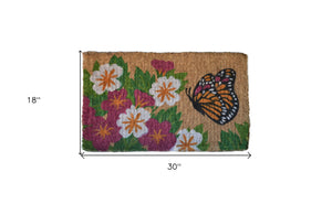 Homeroots 18" X 30" Brown And White Coir Floral Outdoor Door Mat   573916