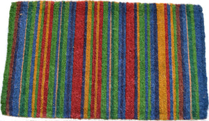 Homeroots 18" X 30" Blue And Green Coir Striped Outdoor Door Mat   573917