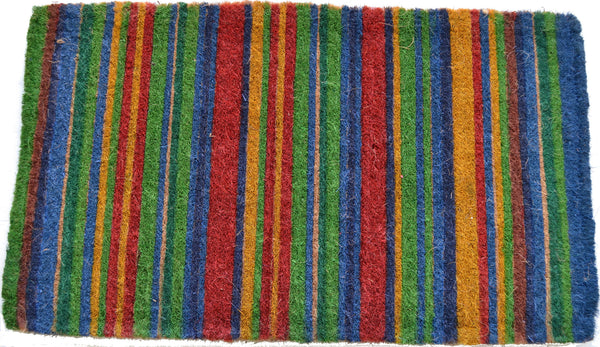 Homeroots 18" X 30" Blue And Green Coir Striped Outdoor Door Mat   573917
