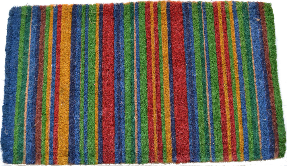 Homeroots 18" X 47" Blue And Green Coir Striped Outdoor Door Mat   573918