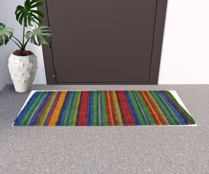 Homeroots 18" X 47" Blue And Green Coir Striped Outdoor Door Mat   573918