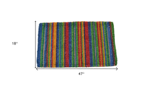 Homeroots 18" X 47" Blue And Green Coir Striped Outdoor Door Mat   573918