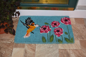 Homeroots 18" X 30" Blue Orange And Green Coir Hummingbird Outdoor Door Mat   573919