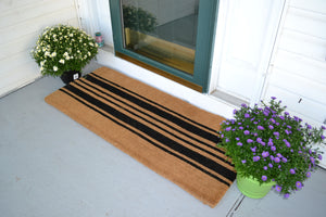 Homeroots 24" X 60" Brown And Black Coir Striped Outdoor Door Mat   573922