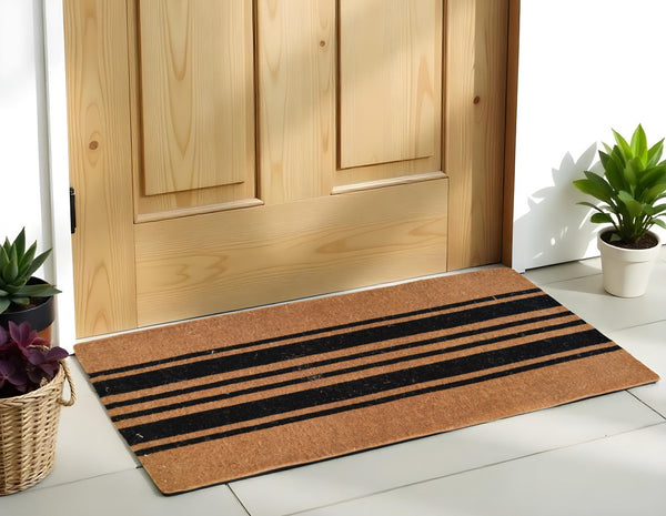 Homeroots 24" X 60" Brown And Black Coir Striped Outdoor Door Mat   573922