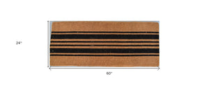 Homeroots 24" X 60" Brown And Black Coir Striped Outdoor Door Mat   573922