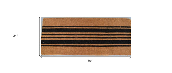 Homeroots 24" X 60" Brown And Black Coir Striped Outdoor Door Mat   573922