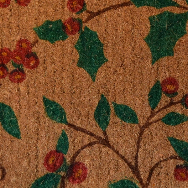 Homeroots 18" X 30" Brown And Green Coir Holiday Outdoor Christmas Door Mat   573923