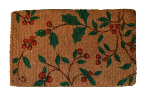 Homeroots 18" X 30" Brown And Green Coir Holiday Outdoor Christmas Door Mat   573923