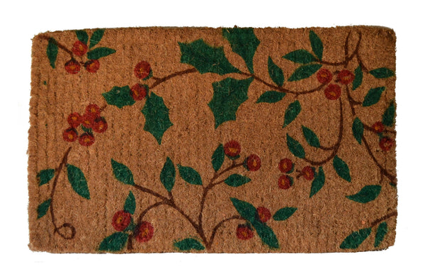 Homeroots 18" X 30" Brown And Green Coir Holiday Outdoor Christmas Door Mat   573923