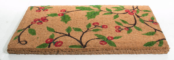 Homeroots 18" X 30" Brown And Green Coir Holiday Outdoor Christmas Door Mat   573923