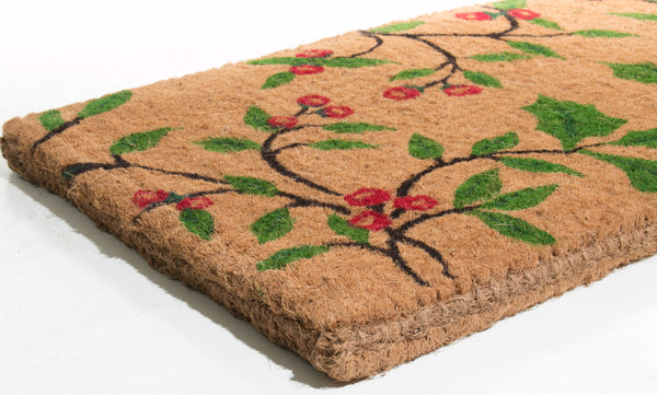 Homeroots 18" X 30" Brown And Green Coir Holiday Outdoor Christmas Door Mat   573923