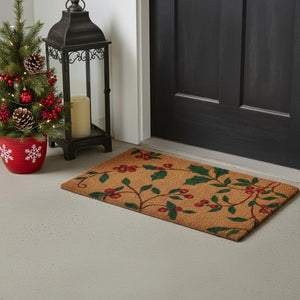 HomeRoots 18" Festive Brown and Green Coir Holiday Door Mat - Durable, Eco-Friendly, Perfect for Entryways! 573923
