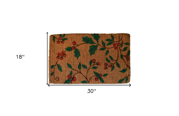 Homeroots 18" X 30" Brown And Green Coir Holiday Outdoor Christmas Door Mat   573923