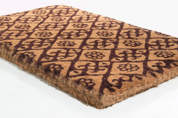 Homeroots 18" X 30" Brown Coir Floral Outdoor Door Mat   573928