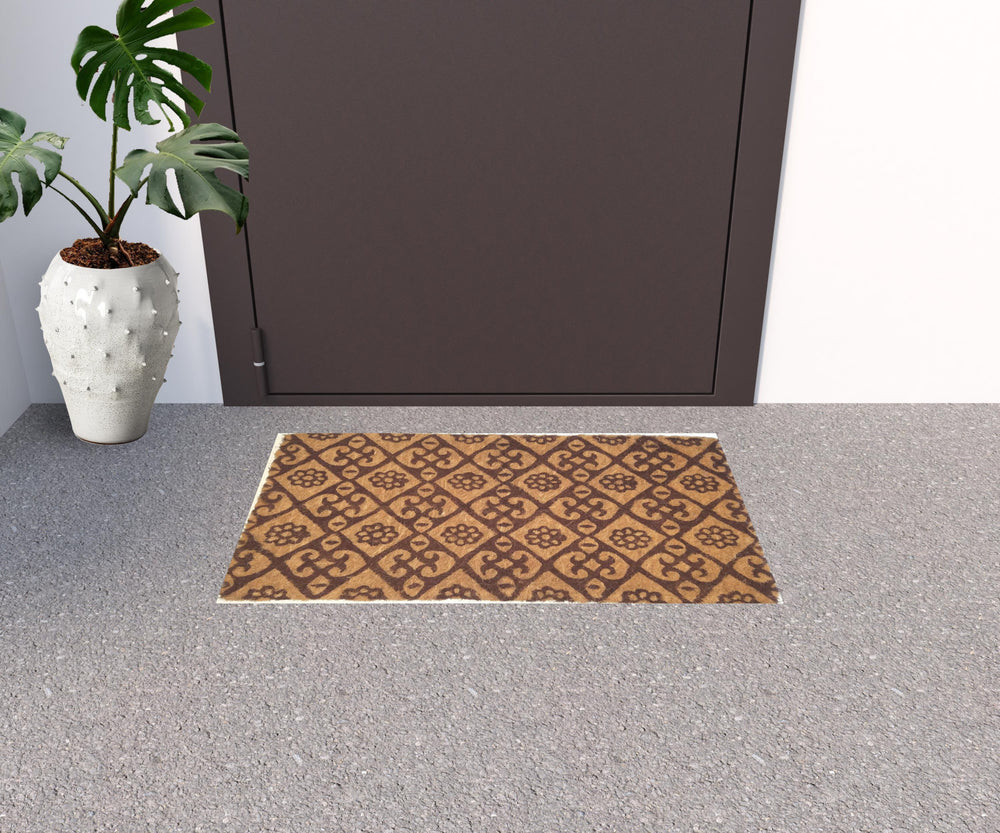 Homeroots 18" X 30" Brown Coir Floral Outdoor Door Mat   573928