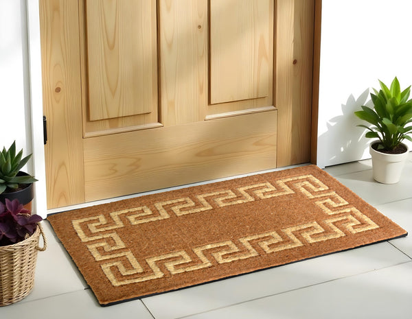 Homeroots 36" X 60" Brown Coir Greek Key Outdoor Door Mat   573934