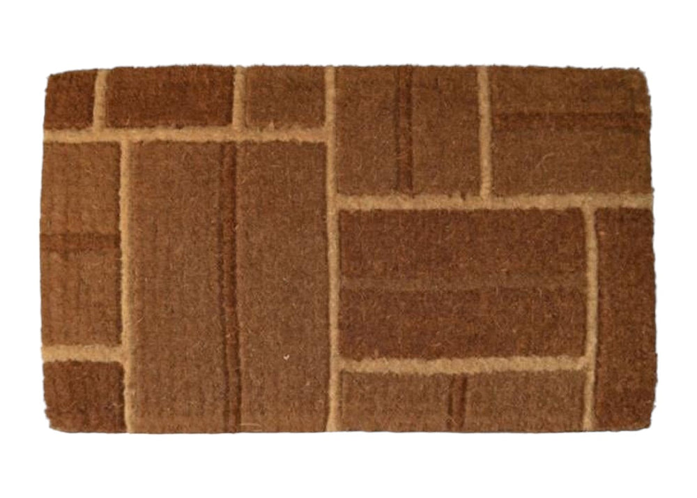Homeroots 18" X 30" Brown Coir Geometric Bricks Outdoor Door Mat   573943