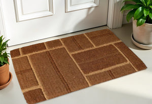 Homeroots 18" X 30" Brown Coir Geometric Bricks Outdoor Door Mat   573943