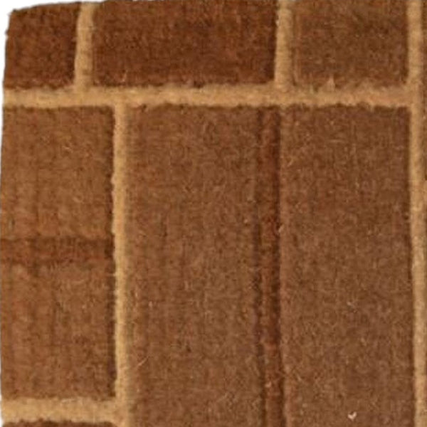Homeroots 18" X 30" Brown Coir Geometric Bricks Outdoor Door Mat   573943