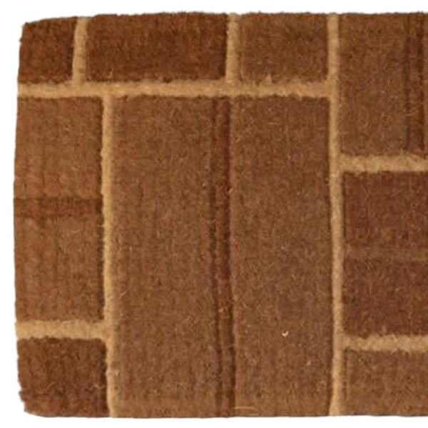 Homeroots 18" X 30" Brown Coir Geometric Bricks Outdoor Door Mat   573943