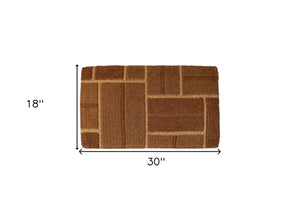Homeroots 18" X 30" Brown Coir Geometric Bricks Outdoor Door Mat   573943